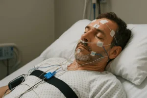 수면 검사 받는 남자 환자 모습